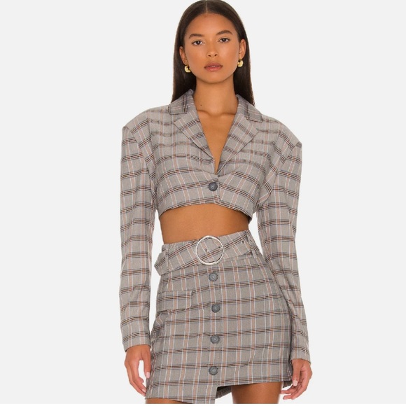 For Love and Lemons Kym Crop Blazer Grey Plaid NWT - Picture 2 of 13